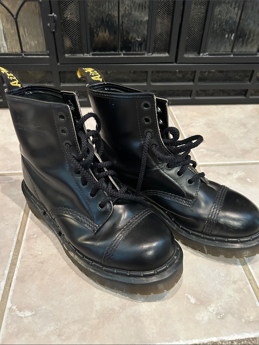 Black Leather Lace-Up Combat Boots